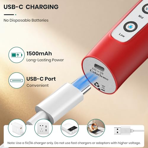 Colarlemo Milk Frother Handheld Rechargeable, Frother Wand Drink Mixer Electric Whisk for Coffee, Detachable With 3 Stainless Whisks, Hand Mixer for Lattes, Cappuccino, Matcha, Egg, No Stand, Red - color: Red, style: without stand