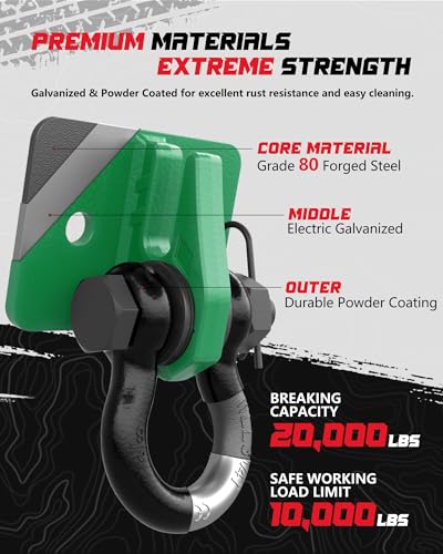 Tractor Bucket Grab Hook with 5/8" D-Ring Shackle Combo, Bolt-On Tow Hook and D-Ring Shackle, Matching Backing Plate, Rubber Gaskets & Isolators, 20000LBS Breaking Strength, 2 Set, Green&Black - color: Dark Green&Black