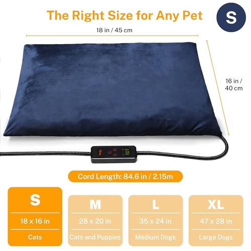 Toozey Pet Heating Pad, 6 Adjustable Temperature Heated Cat Bed with Timer, Waterproof Electric Heated Mat for Dogs and Cats, Chew Resistant Cord, Safe Indoor Use, 18x16in - color: Navy Blue, size: 18.0"L x 16.0"W x 0.6"Th