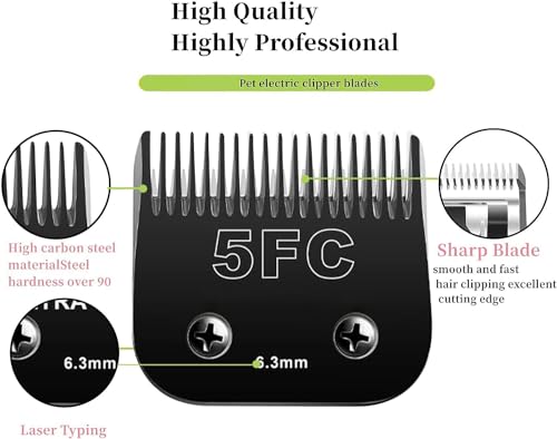 Detachable Pet Dog Clipper Blades,Compatible with Andis, Oster A5, Wahl KM Series Clippers,Made of Ceramic,Black，4PACK (3FC 4FC 5FC 7FC)
