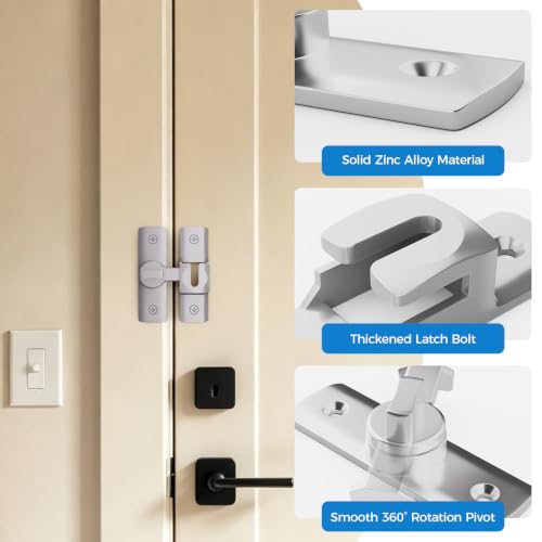 ESINAM Gate Latch, 90/180° Sliding Barn Door Lock, Heavy Duty Flip Latch with Screws, for Bathroom, Garden and Cabinet, Silver-2Pack - color: Silver