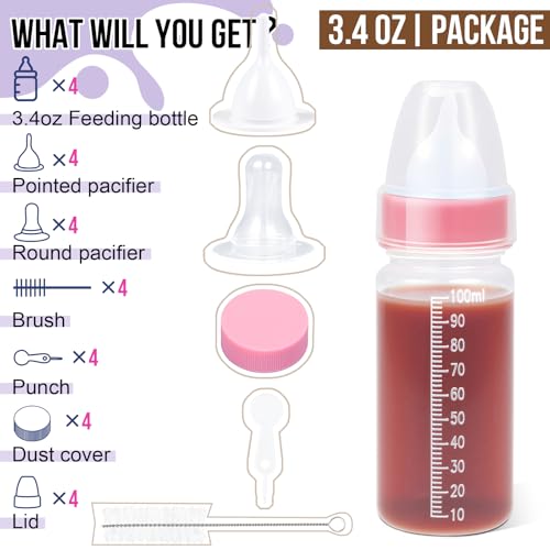 Puppy Kitten Nursing Bottle 3.4oz - Small Animal Feeding Kit with Nipples | Hand Feeding Supplies for Puppies, Kittens, Rabbits, Ferrets & Newborn Pets - color: Transparent