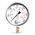 1500 PSI Glycerin Liquid Filled Pressure Gauge, 4" Dial, 1/4 NPT Lower Mount, 304 Stainless Steel Case, Brass Wetted Parts, Dual Scale PSI/Bar - ASME B40.1 Grade A - size: 0-1500 Psi, style: STANDARD