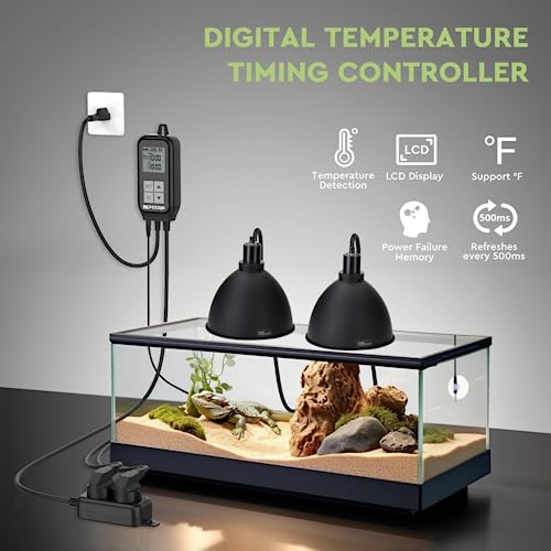 Reptile Thermostat, Light Timer for Temperature and Lighting Control, Day-Night Timer Thermostat with Reptile Thermometer for UVB Light, Heat Lamp, Heating Pad, 10A 1250w