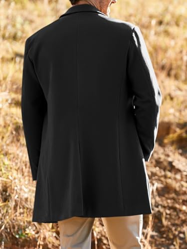 PASLTER Mens Trench Coat Slim Fit Mid Length Pea Coat Winter Overcoat | Notched Collar,Single Breasted,Warm Peacoat Jacket,Soft Mens Dress Coat,Fall Winter Mens Trench Coat Long - color: Black, size: Small