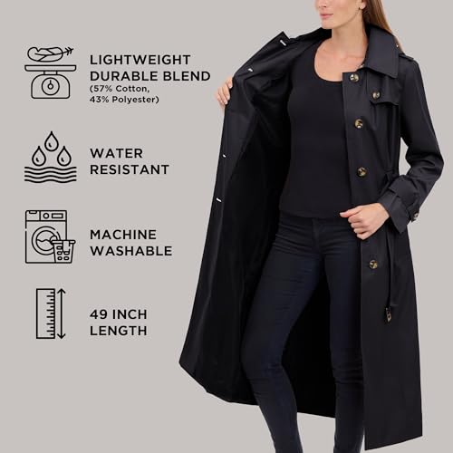 LONDON FOG womens Single Breasted Long Trench Coat With Epaulettes and Belt - color: Black, size: Small