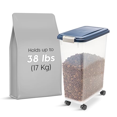 IRIS USA Dog Food Storage Container, Up to 38 lbs, Navy, Made in USA | Wheels for Mobility, Airtight Seal, BPA-Free, Best for Bird Seed, Cat food, Cat Litter, Chicken Feed, Pellets - color: Navy, size: 38 lbs