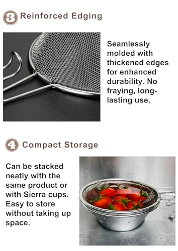 CAMPINGMOON 2 Pack 310ml Camping Colander 304 Stainless Steel Small Food Strainer with Handle Stackable Sierra Cup Mesh Sieve Rice Noodles Backpacking Outdoor Cookware S-213-2P