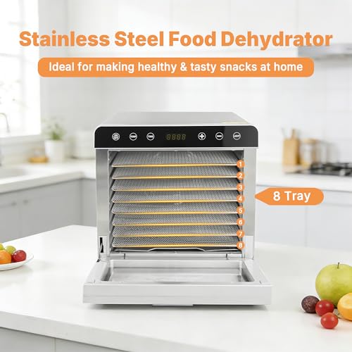 Hakka Food Dehydrator, 8 trays Food Dehydrator Machine for Jerky/Vegetables/Fruits/Meat/Dog Treats/Herbs, Stainless Steel, 700W - size: 8 Trays