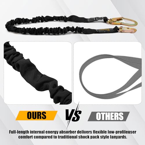 TRSMIMA Safety Harness Lanyard Retractable - Fall Protection Climbing Tree Strap 6 FT Single Leg Internal Shock Absorbing with Hook | Fall Protection 6 FT Single Leg Internal Shock Absorbing with Snap Hook