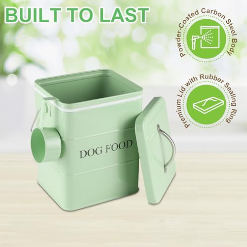 Metal Dog Food Storage Container 5~6Lbs Dog Treats Container Pet Food Storage Tin Portable Dog Food Treats Canister with Airtight Lid/Scoop-Farmhouse Style-Keep Kibble Fresh - color: Dog-Green(Metal Lid)