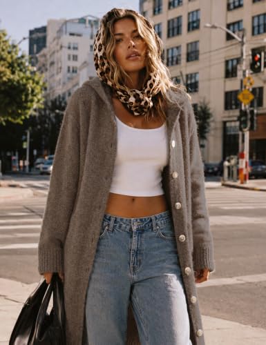 CiCiBird Womens Fall Long Cardigan Sweater Hooded Button Coat | Side Pockets, Loose Midi Length, Cozy Texture, Soft Lightweight Knit, Lounge To Outdoor Wear, Daily Layering, House Coat - color: Brown, size: Large