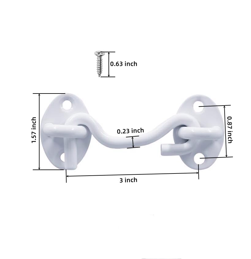 Privacy Hook and Eye Latch, 3 Inch Heavy Duty Barn Door Lock Latch, Gate Lock Cabin Hook Sliding Door Gate Latches Hardware for Window, Shed, Gate,Cabinet(White-2pcs)
