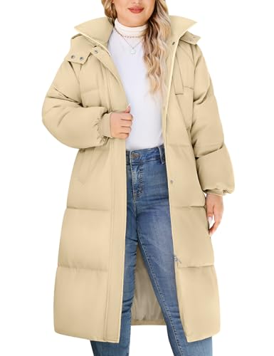 HEEKPEK Womens Plus Size Winter Coats Long Puffer Jackets Hooded Quilted Water Repellent Warm Trendy Parka Outerwear 2025 - color: Khaki, size: X-Large Plus