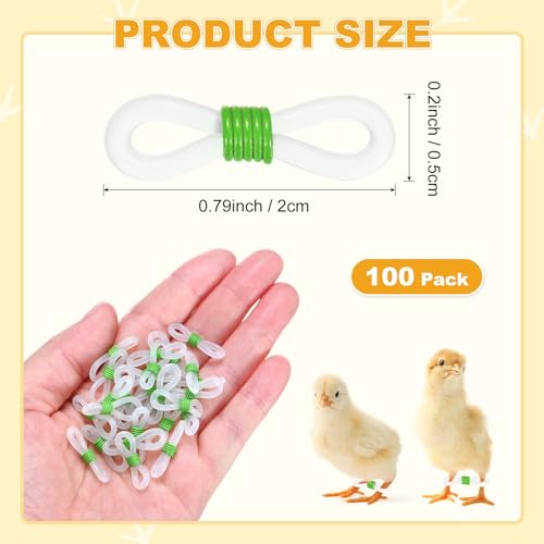M METERXITY 100-Pack Adjustable Chick Leg Bands, 0.79" x 0.2" Silicone Chicken Leg Brace for Chicks/Ducks/Birds [Green] Poultry Leg Bands - color: Green