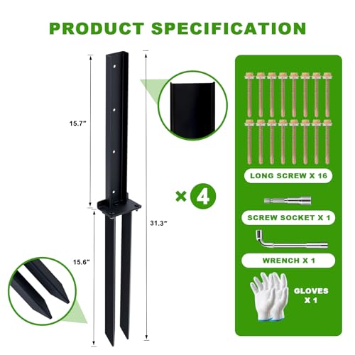 4-Pack Fence Post Repair Kit, 32in Heavy Duty Ground Spike Anchor for Wooden Post Repairing Tilted/Broken Posts - size: 4 Pack