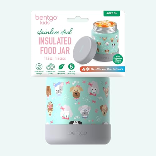 Bentgo Kids Stainless Steel Leak-Proof Food Jar for Hot or Cold Food | 11 fl oz Double Insulated Container with Removable Silicone Bumper, Dishwasher Safe, Easy Open Lid, Ages 3+ (Puppy Love) - color: Puppy Love
