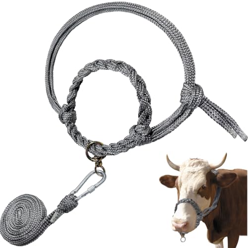 La La Pet Adjustable Cattle Halter Hand Braided Livestock Leading Rope Farm Training Supplies Handling Equipment for Calf Cows Horses Donkeys Goats Foals 6.56Ft Rope - size: 6.56'Rope