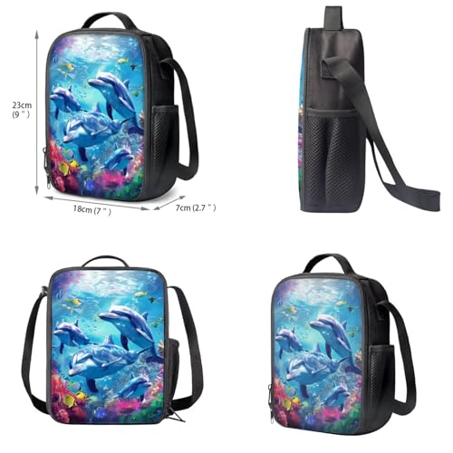 Upetstory Adorable Dolphin Kids Backpack for Girls Boys School Bag Set with Lunch Bag Pen Case Water Bottle Sleeve Elementary Book Bag Kindergarten Primary Middle School Travel Daypack - color: Dolphin