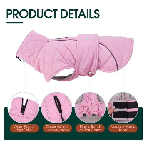 Kuoser Dog Winter Coat Waterproof Dog Snow Jacket, Warm Fleece Lined Pet Turtleneck Snowsuit Puppy Cold Weather Coats with Harness Hole, Adjustable Winter Vest for Medium Large Dogs, Pink, L - color: Pink, size: Large (Chest: 52 - 62CM / 20.47" - 24.4")