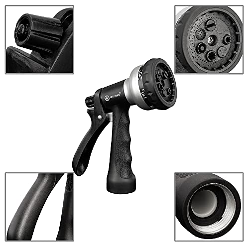 AUTOMAN-Garden-Hose-Nozzle, ABS Water Spray Nozzle, 7 Adjustable Watering Patterns, Slip Resistant for Watering Plants, Lawn& Garden, Washing Cars, Cleaning, Showering Pets & Outdoor Fun.Silver Color - color: Silver