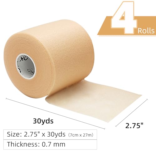 OK TAPE Pre Wrap Tape 4-Rolls 120 Yds Athletic Foam Underwrap for Sports | Soft, Breathable, Skin-friendly and Latex-free, Protect for Ankles Wrists Hands and Knees, 2.75 Inches - Beige - color: Beige, size: 2.75 Inch x 30 Yards