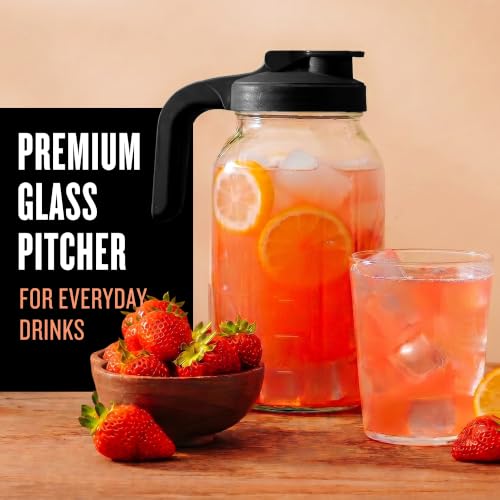County Line Kitchen 64 oz Mason Jar Glass Pitcher With Lid - Black | Heavy-Duty Glass Mason Jar Pitcher - Leak-Proof Lid, Wide Mouth & Easy Pour Spout (64 oz) - color: Black