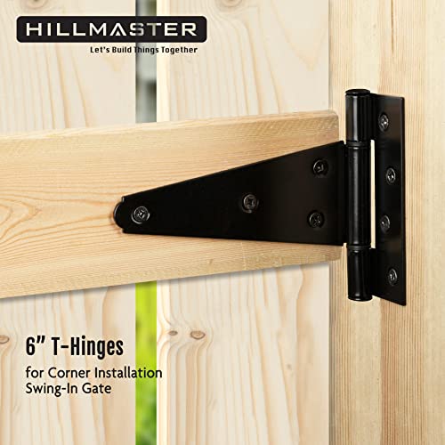 HILLMASTER 6 Inch T-Strap Heavy Duty Shed Door Hinges Gate Strap Hinges Black Tee Hinge Wrought Hardware for Wooden Fences,Yard,Barn Door,Rustproof (4 Pack) - size: 6in 4Pack