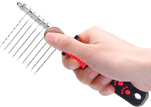 QUMY Dog Comb Kit-Dematting Rake Comb for Dogs Metal Cat Dog Grooming Brush | Stainless Steel Dematting Tool for Dogs, Golden Doodle Poodle Detangler Brush for Matted or Knotted Pet Hair Removal, 2 Pack