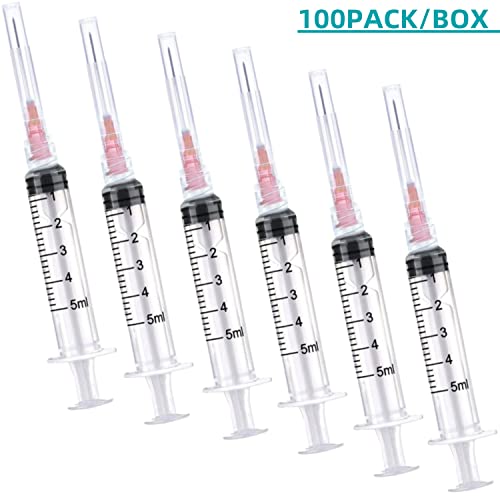 100 Pack 5ml Plastic Syringe with 18 Gauge Needle Lab Supplies, Individually Sealed Packed - style: 100 pack - 5ml 18 gauge