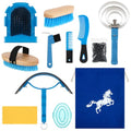 Abbylike 12 Pieces Horse Grooming Kit Racing Festival Tack Room Supplies Horse Brush Sets Equine Care Cleaning Kit Shedding Grooming Massaging Tools(Blue) - color: Blue