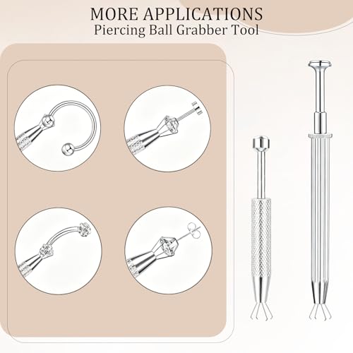 2Pcs Piercing Ball Grabber Tool for Changing Jewelry, Stianless Steel Flat Back Earring Applicator Internally Threaded Push Pin Piercing Grabber Tool - color: Silver-D