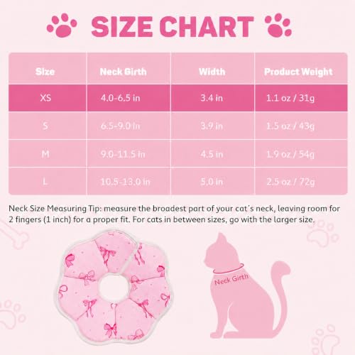 Avont Cat Cone XS Adjustable Soft E-Collar, Bow | XS fits 4.0-6.5" necks, Depth 3.4", breathable & soft, prevents licking Water-resistant & easy clean - color: Bow, size: XS(Neck:4.0"-6.5")