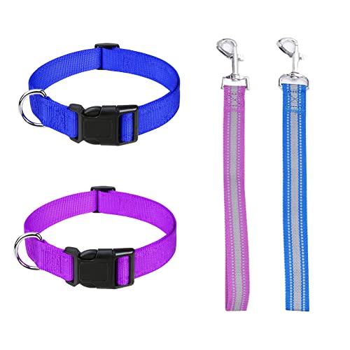 Goat Lead and Goat Collars Set Small Farm Animal Goat Sheep (Blue) | 4 Pieces Nylon 11 inch Sheep Lead with Reflective Strip Design and Nylon Goat Collar - color: Blue