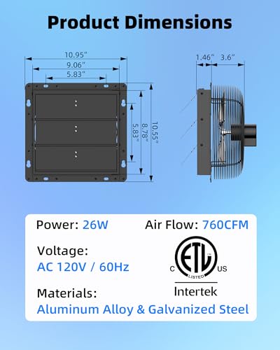 8'' Upgraded Shutter Exhaust Fan with Thermostat & Remote, 2 PCS | Automatic On/Off by Temperature, 760 CFM Wall Mounted Garage Fan for Attic, Greenhouses, Sheds, Chicken Coops & Shops - size: 8''-2 Packs