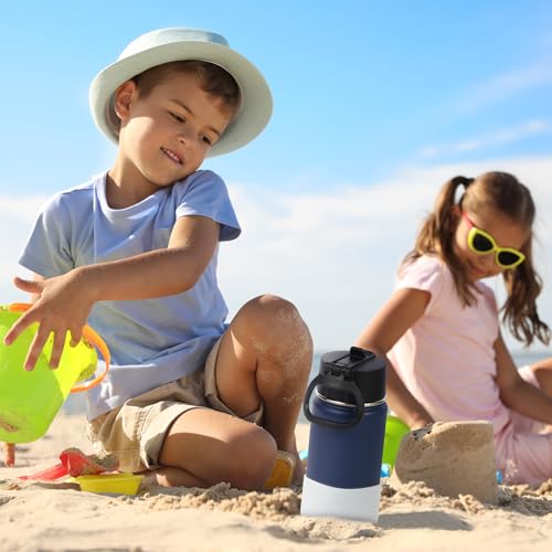 Volhoply 14oz KIds Stainless Steel Insulated Leakproof Water Bottle with Straw Lid and Silicone Boot,BPA-Free Easy Use for Boys&Girls,Double Wall Vacuum Bottles(Navy,1) - color: Navy