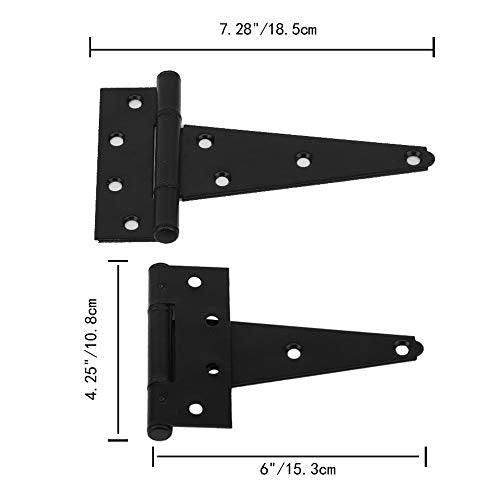 HOME MASTER HARDWARE Wood Gate Hardware Set- Heavy Duty 6" Gate Tee Hinge,Pull Set Gate Hardware Kit with Screws for Outdoor Fence Swing Gate Black Finish | 2 Pack T Strap Hinges, Self Locking Gate Latch, Pull Door Handle, Included Screws, Black, HOME MAS