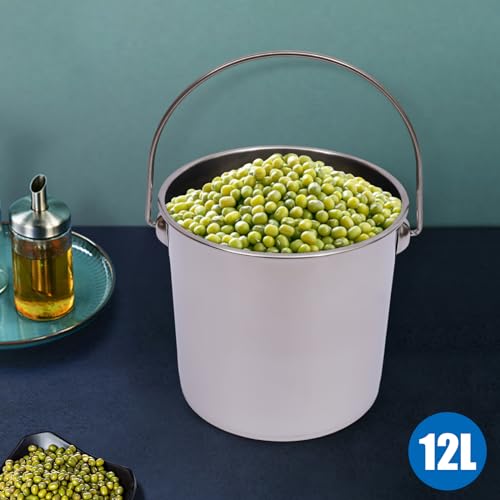 Stainless Steel Bucket, 12L Stainless Steel Food Bucket Stainless Steel Handle Pail Bucket Milk Bucket with Lid for Commercial Home Use (12L) - size: 12L