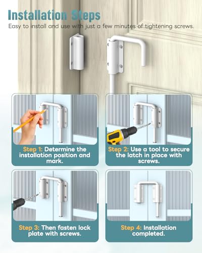 90/180 Degree U Patio Sliding Door Loop Lock Latch, White | Aluminum Alloy Security Bolt Lock , Multi-Angle Mounting for Barn, Garden, Fence Gate & Window - color: White-1 PC