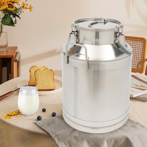 Stainless Steel Milk Can, 50 Liter Seamless Milk Jug Wine Pail Bucket 13.2 Gallon Anti-Leak Liquid Storage Container Milk Pail with Sealed Lid Heavy Duty for Milk and Wine (50L) - size: 50L