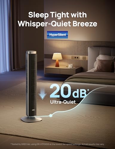 DREO Smart 42'' Tower Fan for Bedroom, 12 Speeds, 20dB Quiet Standing Fan | 40ft Far Airflow, 28 ft/s Cooling Airflow, 12 Speeds, 4 Modes, 90° Oscillating Fans for Indoors, 12H Timer, DC Motor