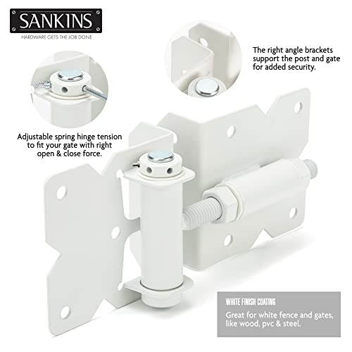 Self Closing Gate Hinges Heavy Duty Hardware Hinges for Wooden/Vinyl/PVC Fences, 90 Degree Adjustable Gate Hinge with Installation Screws and Swing Adjuster Tool, 2 Pack/Set, White | Heavy duty gate hinges fence hinges for Wooden/Vinyl/PVC Fences, with in