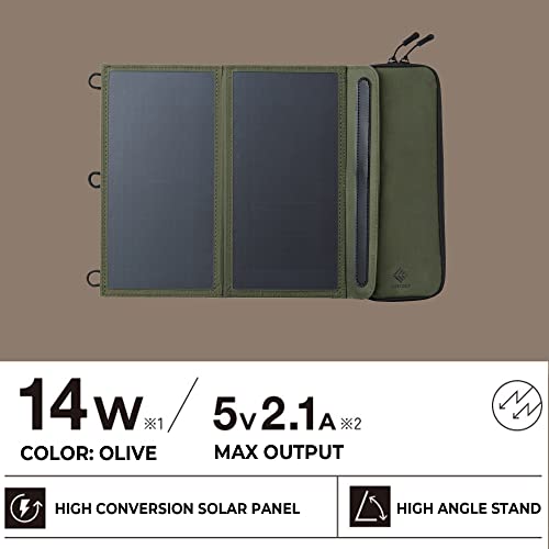 ELECOM NESTOUT Portable Solar Panel, Dual USB-A Ports, 28W Power Generation Charger for Phone Camping, Durable Water-Resistant Ripstop Nylon, Foldable Lightweight, Adjustable Stands (2-Panel) - color: 2-panel