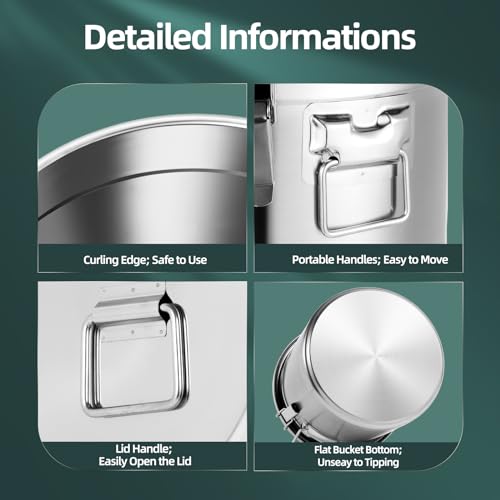 5.5Gal 304 Stainless Steel Airtight Canister with Lid and Locking Clamp, Rice Cereal Grain Canisters Container, Metal Rice Bucket for Kitchen,Dog Food, Bird Seed, Coffee, Cookies Storage(Silver-21L) - color: Silver-21L