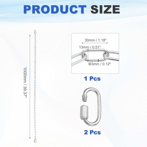 PATIKIL Gate Chain Lock, (39.4 Inch, Silver) (1 Pcs)304 Stainless Steel Hanging Chain Lock for Stall Barn/Cabinet/Fence/Hammock/Pet Cages - size: 39.4 Inch