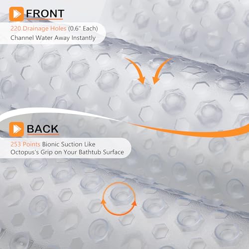 Yimobra Bath Tub Mat Non Slip, 34.5"X15.5" Long Shower Mat, Machine Washable Bathmat with Drain Holes and Suction Cups, Soft on Feet, Bathroom Essentials, Clear - color: Clear, size: 34.5 X 15.5 Inch