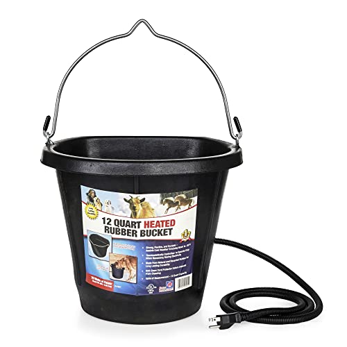 Farm Innovators FB-80R Heated Flat-Back Rubber Bucket, 70 Watts, 3 Gallon | Thermostatically controlled to operate only when necessary, resists cold weather cracking down to -35°F, anti-chew cord - color: 3 Gallon, size: Single