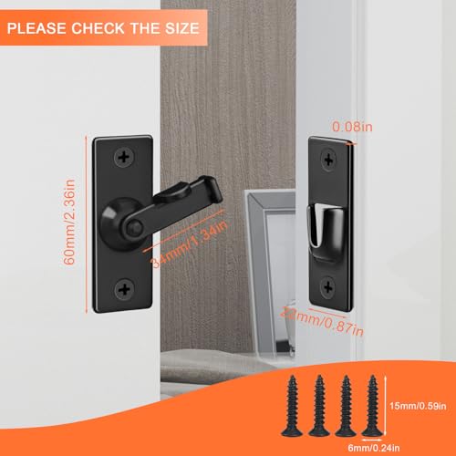 2 Pack Screen Door Latch 90 Degree, 2.36 x 0.87 Inches Gate Latch Sliding Screen Door Lock Barn Door Latch, Black - color: Black-90° Only, size: Large-2 Pack
