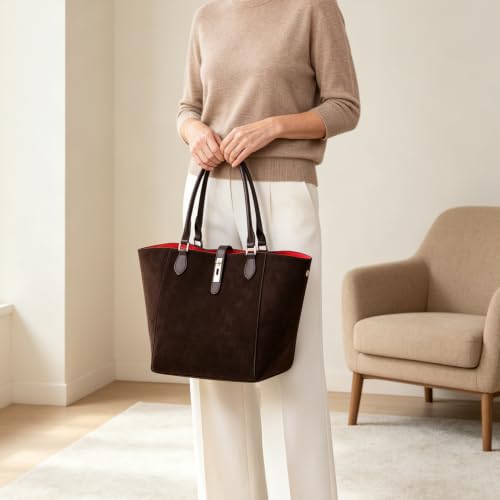sqlp Large Work Tote Bag for Women Big Bucket Purses Designer Handbags - color: Coffee Suede