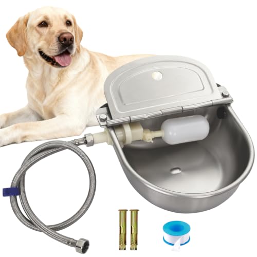 Stainless Steel Automatic Livestock Waterer with Float Valve & Water Hose | Self Filling Automatic Animal Drinking Water Bowl, Wall Mounted for Dogs,Horse,Calf,Chicken,Goat Livestock Animal Drinking